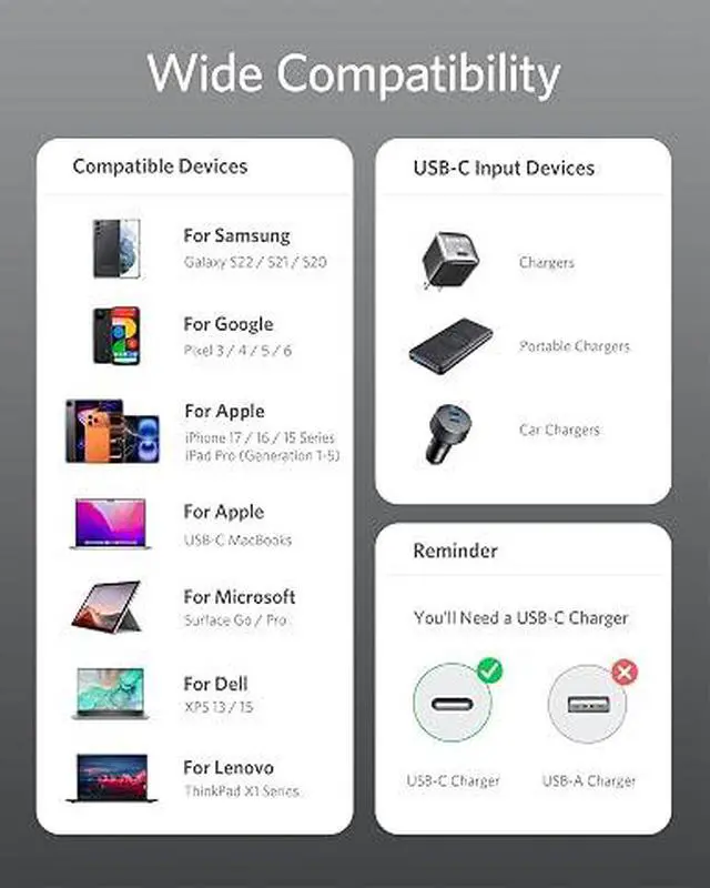 Alt view image 2 of 5 - USB C to USB C Cable, 2-Pack 6 FT (1.8 m) Type C 100W Charger Cord, Fast Charging for iPhone 17 Series, MacBook Pro 2020, Pixel, and More (Black, Not for Video Output)