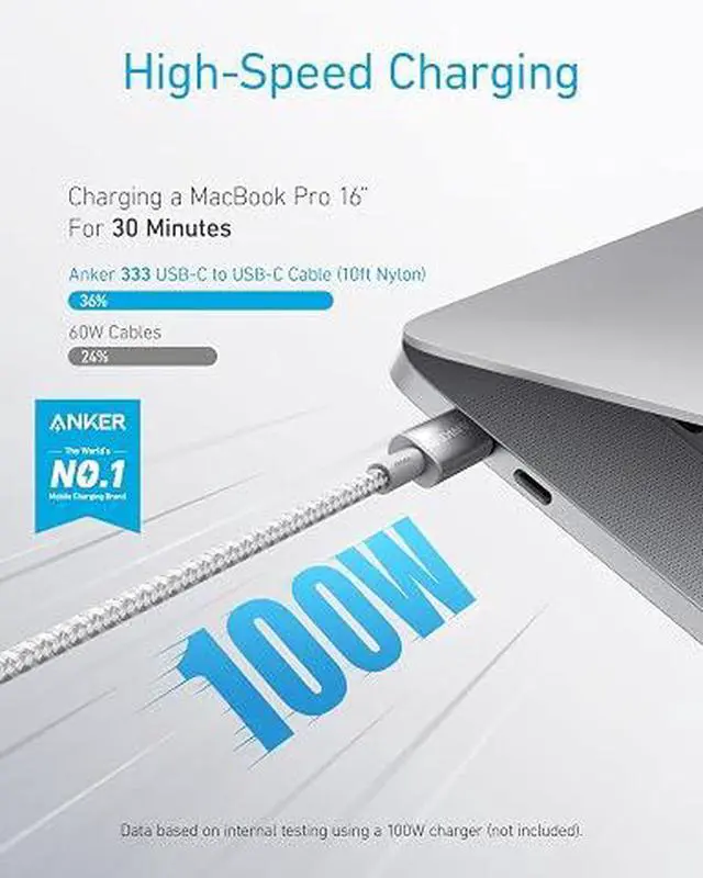 Alt view image 5 of 5 - USB C to USB C Cable, 2-Pack Type C 100W Charger Cord, Fast Charging for iPhone 17 Series, MacBook Pro 2020, Pixel, and More (Not for Video Output) (Sliver, 6ft)