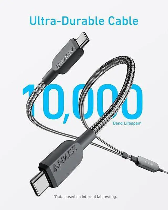 Alt view image 2 of 6 - Cable,6FT 2-in-1 USB C to USB C Cable 140W Max,Fast Charging for iPhone 17/17 Pro Max/16 Series,MacBook Air/Pro,and More(Braided,Black)