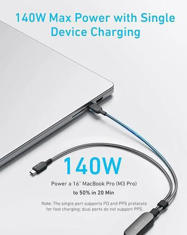 Alt view image 3 of 6 - Cable,6FT 2-in-1 USB C to USB C Cable 140W Max,Fast Charging for iPhone 17/17 Pro Max/16 Series,MacBook Air/Pro,and More(Braided,Black)
