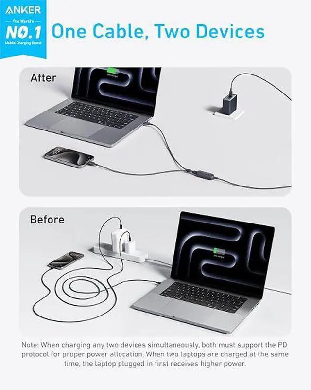 Alt view image 4 of 6 - Cable,6FT 2-in-1 USB C to USB C Cable 140W Max,Fast Charging for iPhone 17/17 Pro Max/16 Series,MacBook Air/Pro,and More(Braided,Black)