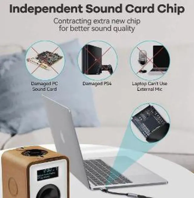 Alt view image 3 of 4 - 0.12M USB External Sound Card Adapter, USB to 3.5mm Female Audio Converter with Plug & Play Support for PS4 PS5 Windows Mac Linux Headphones