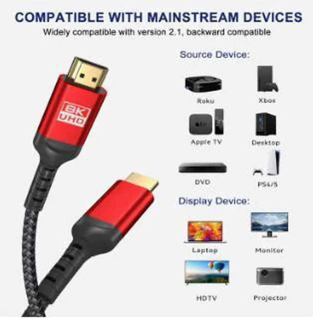 Alt view image 2 of 4 - 7.5M HDMI 2.1 Cable 8K@60Hz 48Gbps Ultra High Speed HDMI Cable with HDR, eARC, VRR, ALLM for TV, Monitor, PC, Gaming Console & Projector