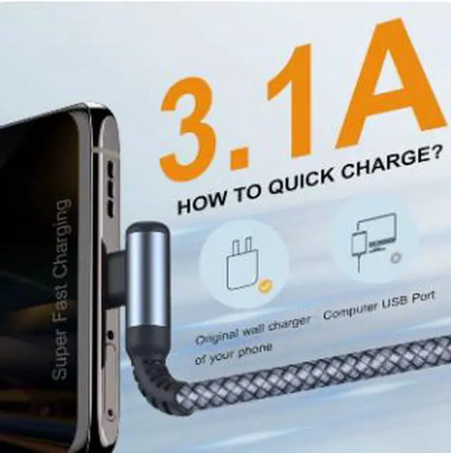 Alt view image 4 of 4 - 3M USB Type-C Right Angle Fast Charging Cable 3A, USB-C Data Cable with 480Mbps Transfer Speed for Android Phone, Tablet & USB-C Devices