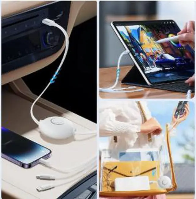 Alt view image 4 of 4 - 1.2M Retractable 3-in-1 Fast Charging Cable 100W, Multi Charging Cord with USB-C, Lightning & Micro USB Connectors for iPhone Android Devices