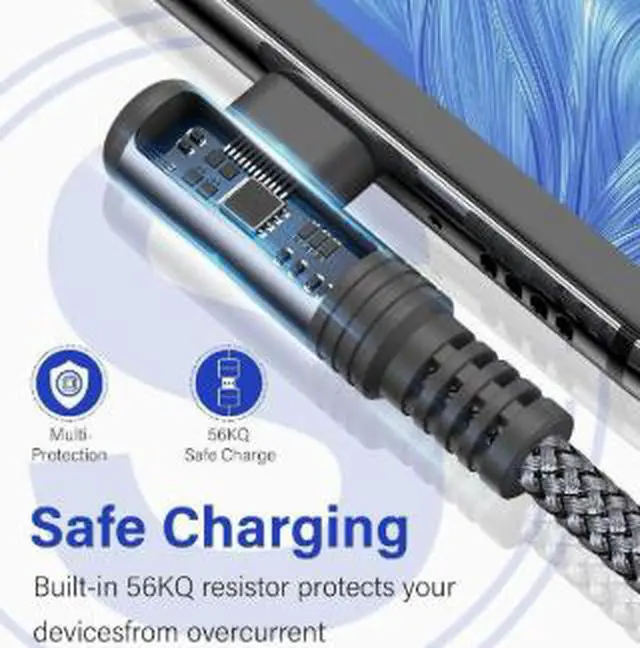 Alt view image 3 of 4 - 3M Dual Right Angle USB-C Charging Cable, Braided Type-C Data Cable 480Mbps Fast Sync Cord for Android Phone, Gaming & USB-C Devices