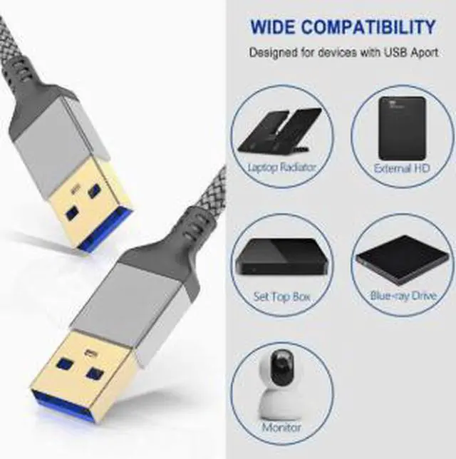 Alt view image 2 of 4 - 2M USB 3.0 Male to Male Data Cable, High Speed USB A to A Cable for External Hard Drive Enclosure, Laptop Cooling Pad, Hub, PC & USB Devices