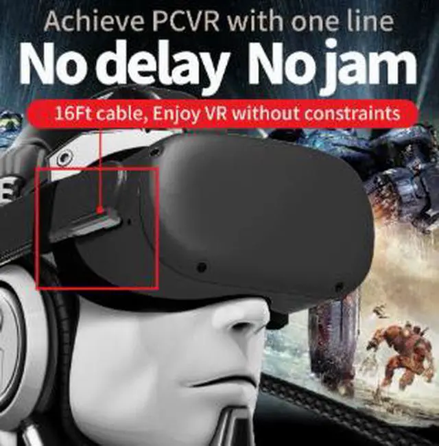 Alt view image 2 of 3 - 5M USB-C VR Link Cable for Oculus Quest 2/3, 16FT Right Angle USB Type-C Cable with 60W Fast Charging and 5Gbps Data Transfer for VR Gaming