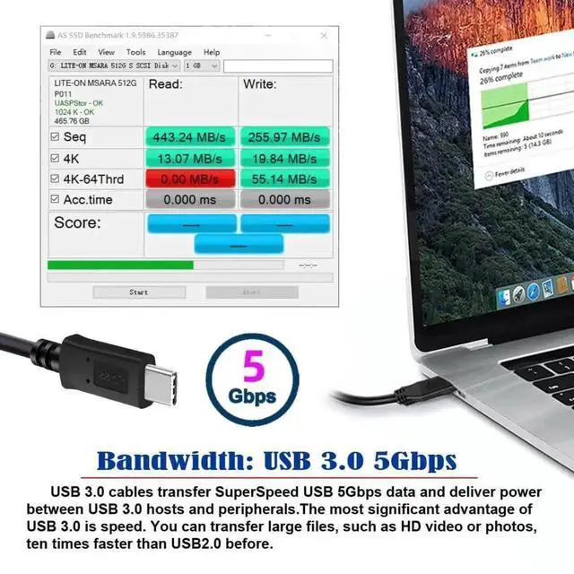 Alt view image 6 of 6 - 90 Degree RightAngled USBC to Micro USB 3.0 Data Cable with Screw Mount, 5Gbps HighSpeed Transfer