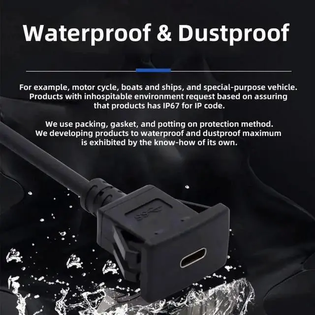 Alt view image 5 of 7 - USB 3.1 Gen 2 10Gbps FlushMount USBC Male to Female PanelMount Extension Cable, Waterproof & Dustproof for Car Dashboard