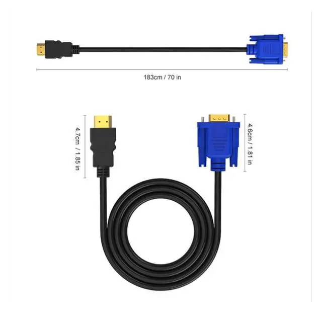 Alt view image 2 of 6 - 1.8 M HDMI-Compatible Cable to V/GA 1080P HD with Adapter Cable HDMI-Compatible to V/GA Cable