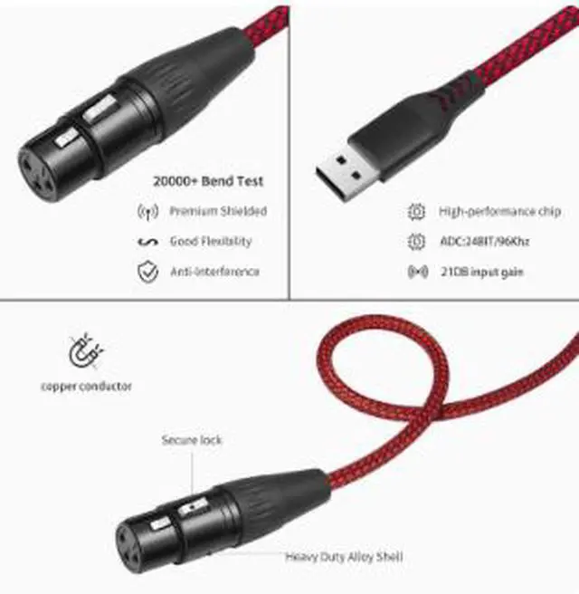Alt view image 2 of 5 - 10FT USB to XLR Female Microphone Cable with Built-in ADC Chip, USB 2.0 Audio Recording Cable for Dynamic Microphone PC Mac Studio Recording