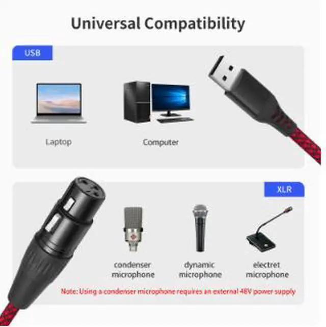 Alt view image 4 of 5 - 10FT USB to XLR Female Microphone Cable with Built-in ADC Chip, USB 2.0 Audio Recording Cable for Dynamic Microphone PC Mac Studio Recording