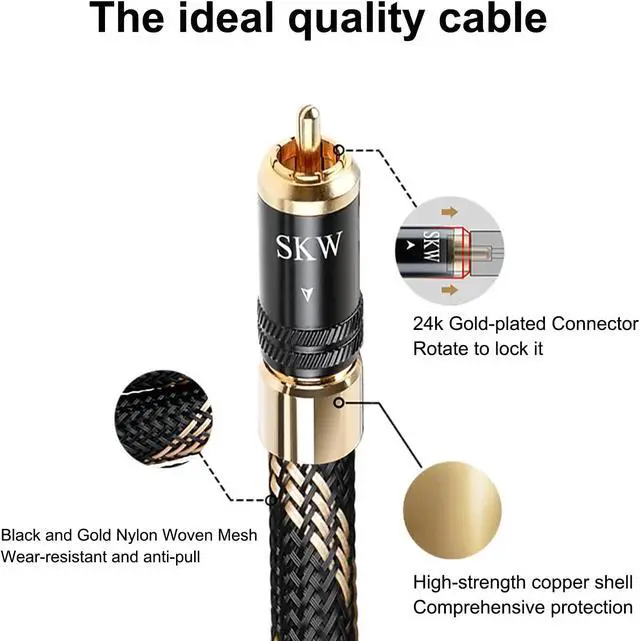 Alt view image 6 of 7 - Audiophile Series Locking 2RCA Cable, Secure-Fit Connection | Heavy-duty 10mm noise-damping jacket, 24K gold-plated locking plugs, low-loss signal path, high-end turntables and preamps