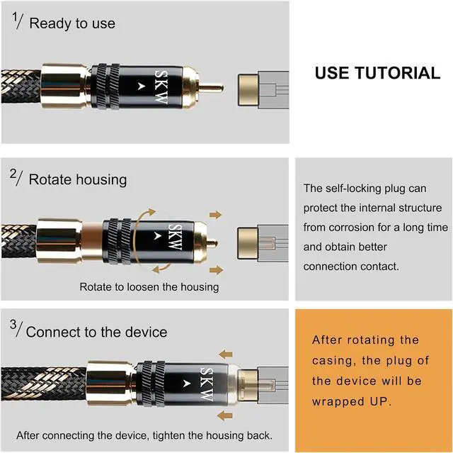 Alt view image 3 of 7 - Audiophile Series Locking 2RCA Cable, Secure-Fit Connection | Heavy-duty 10mm noise-damping jacket, 24K gold-plated locking plugs, low-loss signal path, high-end turntables and preamps