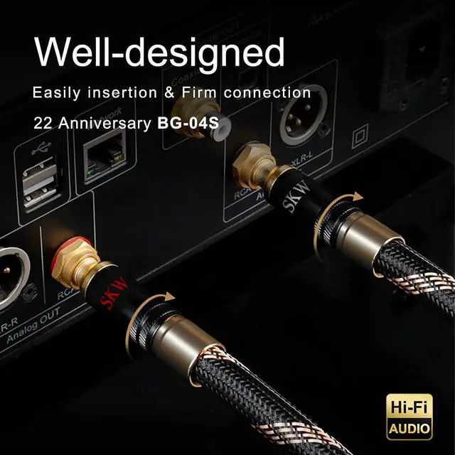 Alt view image 5 of 7 - Audiophile Series Locking 2RCA Cable, Secure-Fit Connection | Heavy-duty 10mm noise-damping jacket, 24K gold-plated locking plugs, low-loss signal path, high-end turntables and preamps