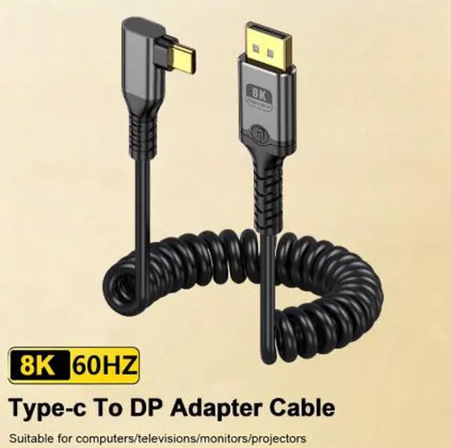 Alt view image 4 of 4 - 6.6FT USB C to DisplayPort Cable, Type-C Male to DP Male 8K@60Hz Video Cable, Spring Design Adapter for Laptop Monitor TV Projector