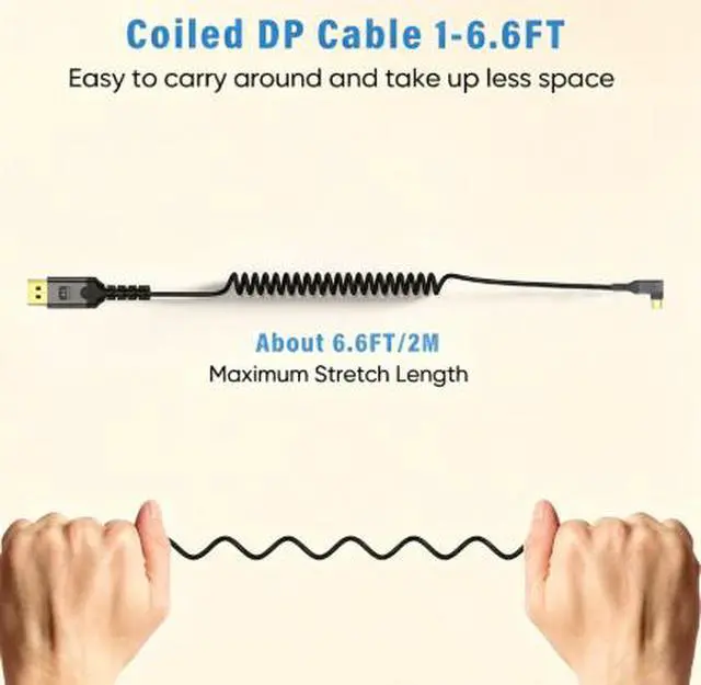Alt view image 3 of 4 - 6.6FT USB C to DisplayPort Cable, Type-C Male to DP Male 8K@60Hz Video Cable, Spring Design Adapter for Laptop Monitor TV Projector