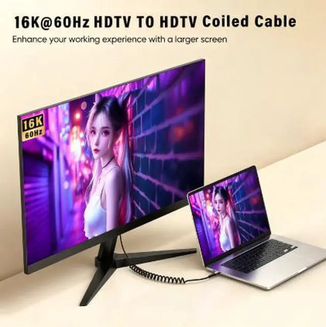 Alt view image 4 of 4 - 6.6FT HDMI 2.1 Coiled Cable 8K@60Hz, Retractable Flexible HDMI Male to Male Cable with Aluminum Alloy Shell for TV Camera Monitor