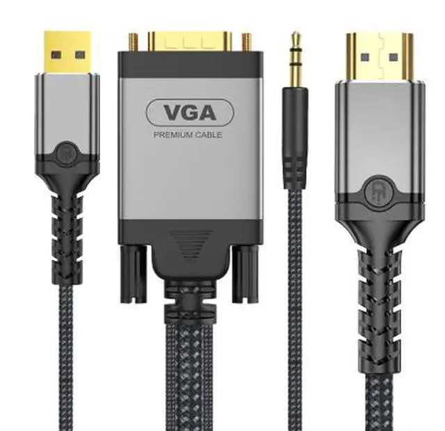 Alt view image 2 of 4 - 3.3FT VGA to HDMI Converter Cable with Audio and USB Power, VGA Male to HDMI Male Adapter for Monitor TV Projector, Gold-Plated Connector