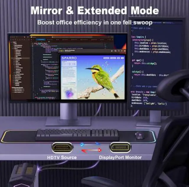 Alt view image 2 of 4 - 1FT HDMI to DisplayPort Cable 4K@60Hz, HDMI Male to DP Male Converter Adapter with Audio & Video Sync for Monitor Projector Gaming PC