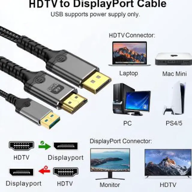 Alt view image 4 of 4 - 1FT HDMI to DisplayPort Cable 4K@60Hz, HDMI Male to DP Male Converter Adapter with Audio & Video Sync for Monitor Projector Gaming PC