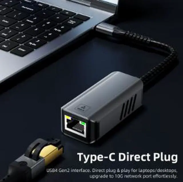 Alt view image 2 of 4 - USB-C to 10Gb Ethernet Adapter, USB4 RJ45 Network Adapter with RTL8159 Chip, 10Gbps High-Speed Wired Network Converter for Laptop Desktop