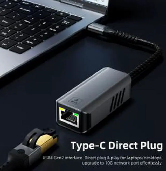Alt view image 4 of 4 - USB-C to 10Gb Ethernet Adapter, USB4 RJ45 Network Adapter with RTL8159 Chip, 10Gbps High-Speed Wired Network Converter for Laptop Desktop