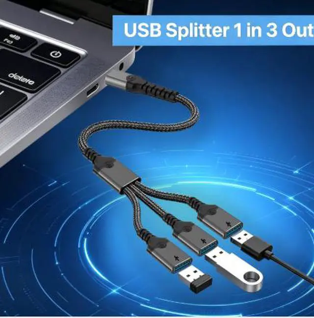 Alt view image 3 of 4 - USB OTG Hub Adapter, USB Male to 3 USB Female Splitter, Multi-Port USB Hub with Aluminum Housing & Nylon Braided Cable for Phone Tablet PC