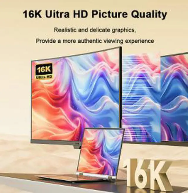 Alt view image 4 of 4 - Micro HDMI to HDMI Cable 16K Ultra HD, HDMI Type D Male to Type A Male Video Cable with 3D Audio & Video Sync for Camera Laptop TV Monitor