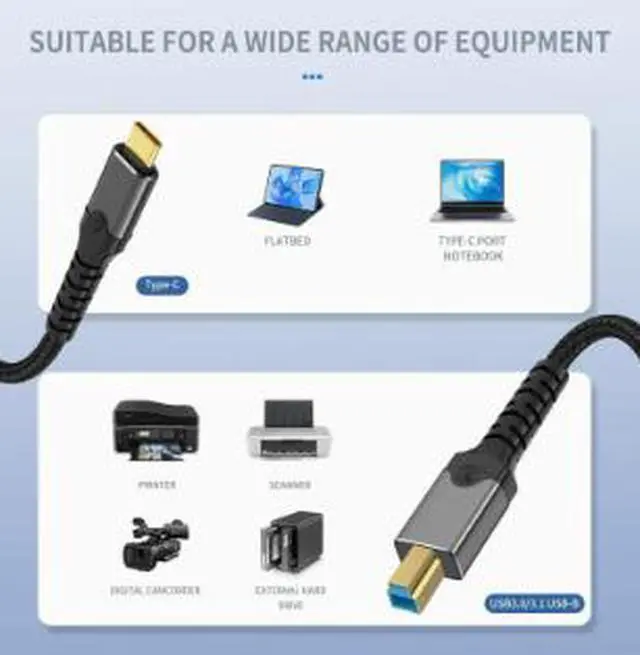 Alt view image 4 of 4 - 16.4FT USB-C to USB-B 3.0 Cable, Type-C Male to USB-B Printer Cable for Printer External Hard Drive Scanner with Gold-Plated Connector
