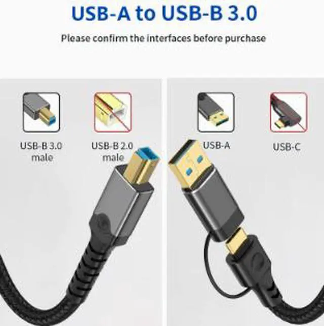 Alt view image 4 of 4 - 9.8FT USB 3.0 Printer Cable, USB-A Male to USB-B 3.0 Male Data Cable 5Gbps for Printer Scanner External Hard Drive Audio Device