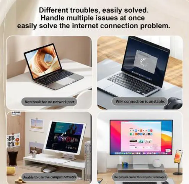 Alt view image 2 of 4 - 3.3FT USB 3.0 & USB-C to RJ45 Gigabit Ethernet Adapter, Dual Interface 1000Mbps USB LAN Network Adapter with Aluminum Alloy Shell Braided Cable