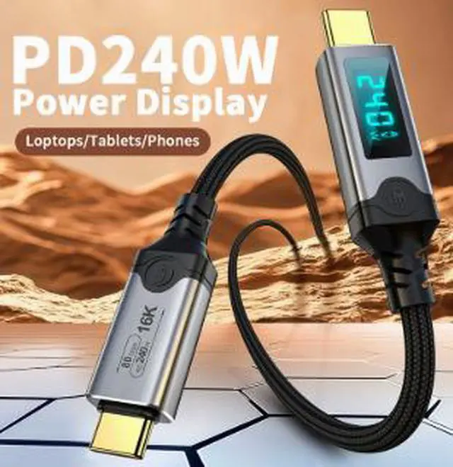 Alt view image 2 of 5 - 4.9FT USB4 Cable 80Gbps, Thunderbolt 5 Compatible USB-C to USB-C Cable PD 240W Fast Charging 16K@60Hz Video Cable with LED Power Display