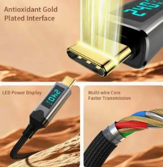 Alt view image 3 of 5 - 4.9FT USB4 Cable 80Gbps, Thunderbolt 5 Compatible USB-C to USB-C Cable PD 240W Fast Charging 16K@60Hz Video Cable with LED Power Display