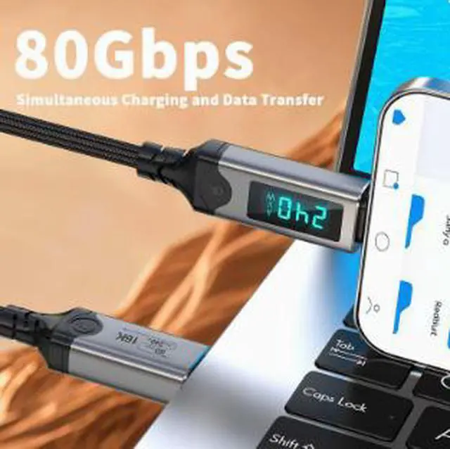 Alt view image 4 of 5 - 4.9FT USB4 Cable 80Gbps, Thunderbolt 5 Compatible USB-C to USB-C Cable PD 240W Fast Charging 16K@60Hz Video Cable with LED Power Display