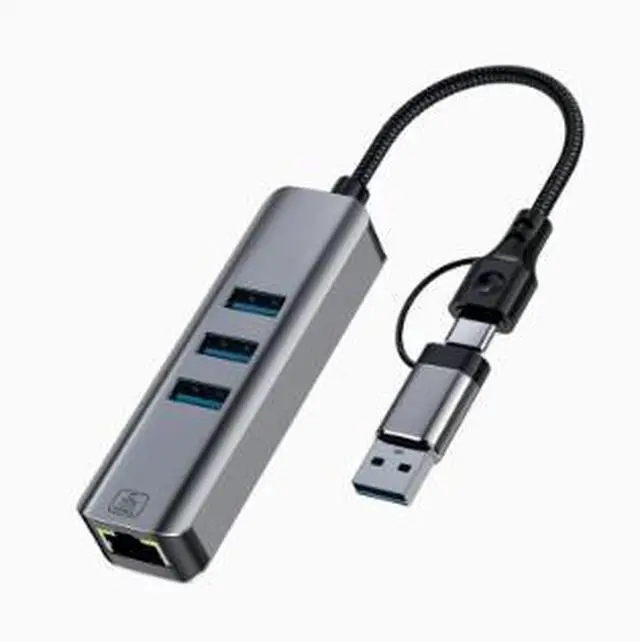 Main image of USB-C 2.5G Ethernet Hub, Dual Connector Type-C Network Adapter with 3 USB 3.0 Ports 5Gbps Data Transfer Aluminum Alloy Hub for Laptop Tablet Phone