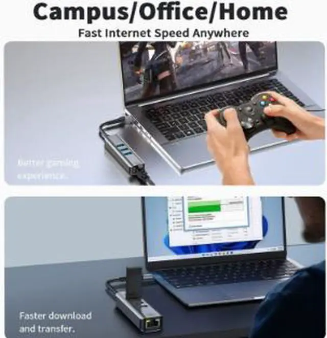 Alt view image 4 of 4 - USB-C 2.5G Ethernet Hub, Dual Connector Type-C Network Adapter with 3 USB 3.0 Ports 5Gbps Data Transfer Aluminum Alloy Hub for Laptop Tablet Phone