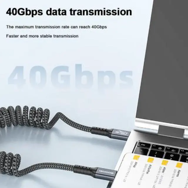Alt view image 5 of 5 - USB4 Type-C to Type-C Spring Cable, 40Gbps Data Transfer USB-C Cable with PD 240W Fast Charging 8K@60Hz Video Support Thunderbolt 4 Compatible Braided Cord