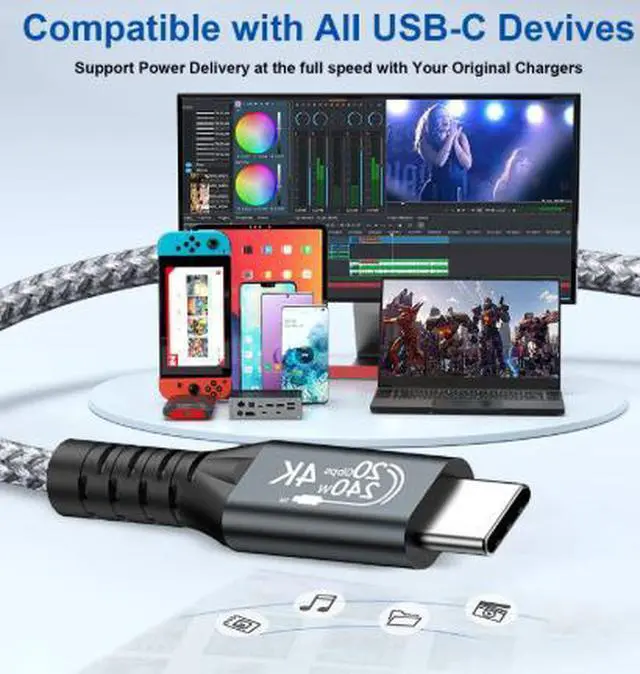 Alt view image 4 of 4 - 16.4FT USB-C to USB-C Cable, USB 3.2 Full Feature Cable 20Gbps Data Transfer PD 240W Fast Charging 4K@60Hz Video Cable for Laptop Phone Monitor