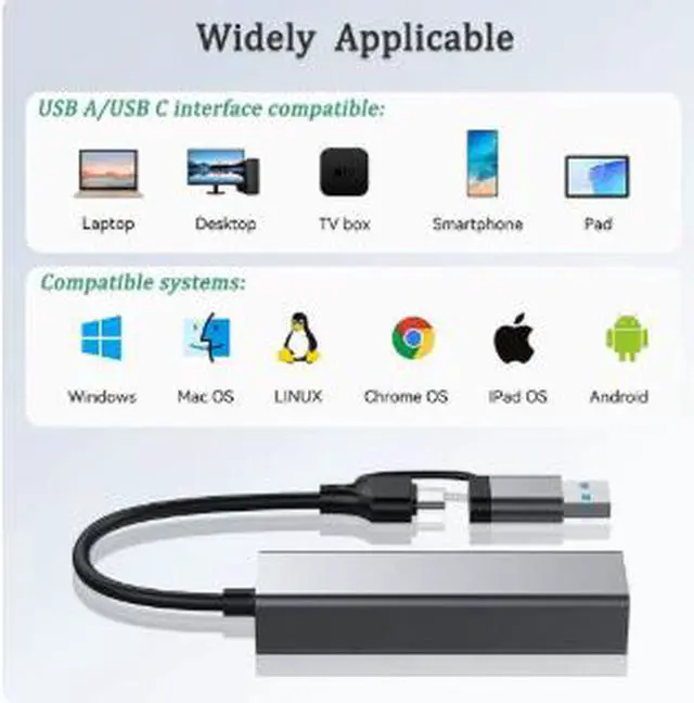 Alt view image 2 of 4 - USB to Gigabit Ethernet Adapter, USB-A to RJ45 LAN Network Adapter 1000Mbps Wired Internet Adapter with LED Indicator Plug and Play for Laptop Desktop PC