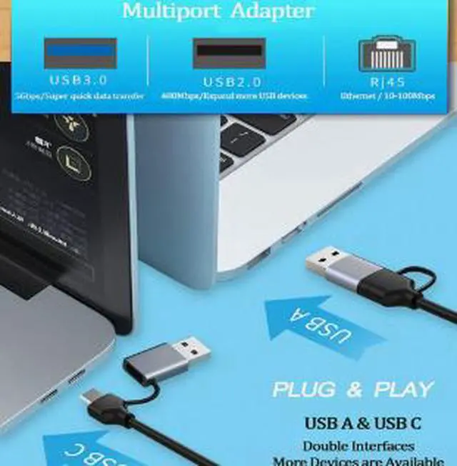 Alt view image 3 of 4 - USB to Gigabit Ethernet Adapter, USB-A to RJ45 LAN Network Adapter 1000Mbps Wired Internet Adapter with LED Indicator Plug and Play for Laptop Desktop PC