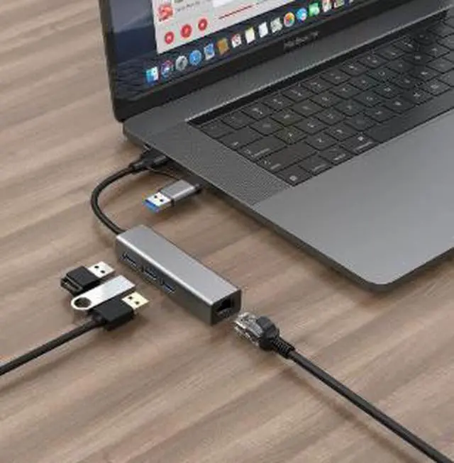 Alt view image 4 of 4 - USB to Gigabit Ethernet Adapter, USB-A to RJ45 LAN Network Adapter 1000Mbps Wired Internet Adapter with LED Indicator Plug and Play for Laptop Desktop PC