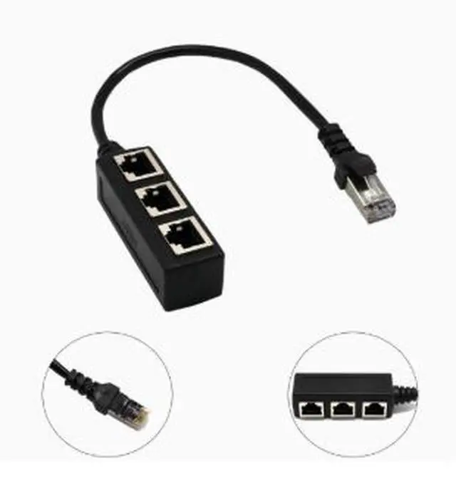 Alt view image 4 of 4 - RJ45 Ethernet Splitter Adapter, 1 Male to 3 Female LAN Network Port Extender with Nickel-Plated Connector Durable PVC Housing for Ethernet Cable Extension