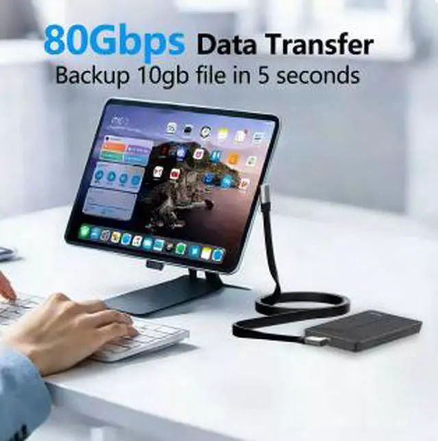 Alt view image 2 of 3 - 20cm USB-C 5 Extension Cable 80Gbps, 240W PD Fast Charging, 8K@60Hz Video Support, Right Angle USB4 High Speed Cable for Gaming Dock VR Laptop