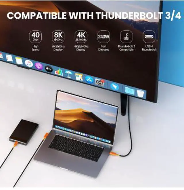 Alt view image 3 of 3 - 0.3M USB4 Type-C Cable 40Gbps, 240W PD Fast Charging, 8K Video Output, Thunderbolt 4 Compatible Silicone USB-C Cable
