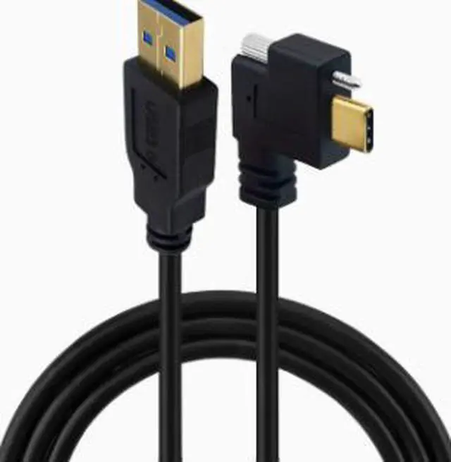 Alt view image 2 of 3 - 0.3M USB-C to USB-A 3.0 Cable, Right Angle Locking Screw Connector Industrial Data Cable, Gold-Plated USB Type-C Cable