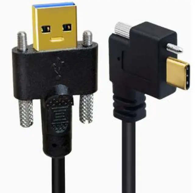 Alt view image 2 of 3 - 0.5M USB 3.1 Type-C to USB 3.0 Locking Cable, Dual Screw Lock, 90 Degree Right Angle Industrial Camera Data Cable
