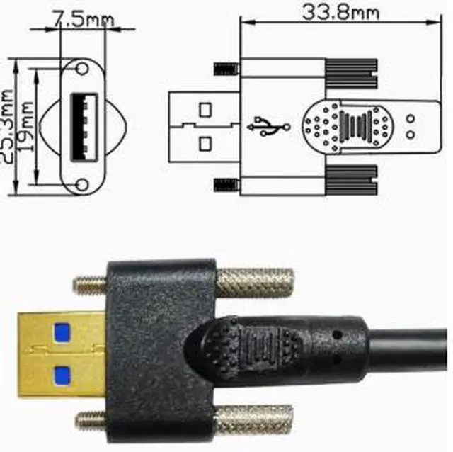 Alt view image 3 of 3 - 0.5M USB 3.1 Type-C to USB 3.0 Locking Cable, Dual Screw Lock, 90 Degree Right Angle Industrial Camera Data Cable
