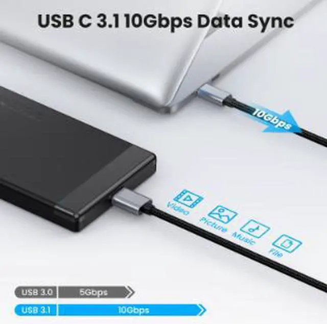 Alt view image 5 of 5 - 3M USB Type-C to Micro USB 3.0 Cable, 5Gbps High Speed Data Transfer, 5V/3A Charging Cable for External Hard Drive, Camera, SSD